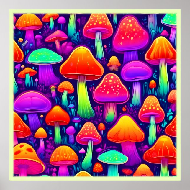 Poster Neon Glow Mushroom Forest (Frente)