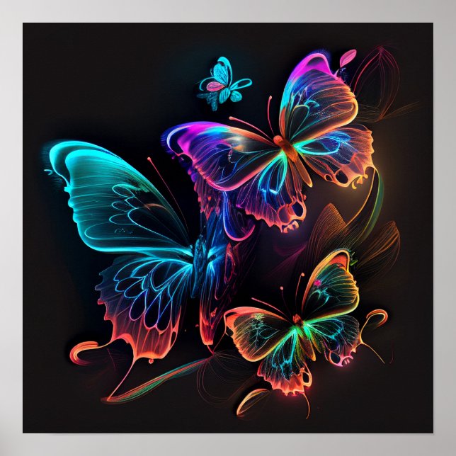Poster Neon Glowers Butterflies (Frente)