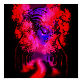 Pôster Neon Goddess in Enchanted Forest