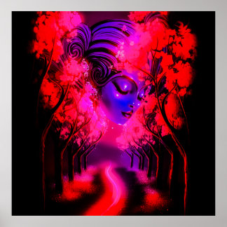 Poster Neon Goddess in Enchanted Forest