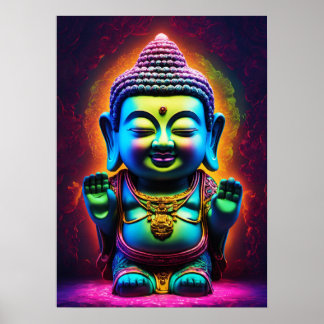 Poster Neon Harmonia: Buda 3D Adorável em Vidro