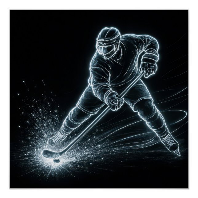 Pôster Neon Hockey Player On Ice (Frente)
