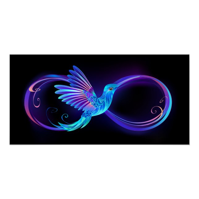 Pôster Neon Infinity Symbol with Glowing Hummingbird (Frente)