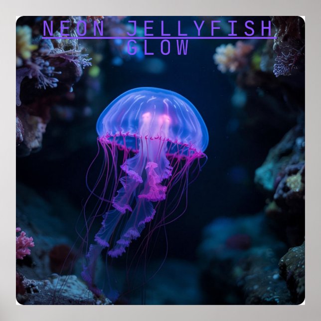 Poster Neon Jellyfish Brilho Caverna Submarina (Frente)