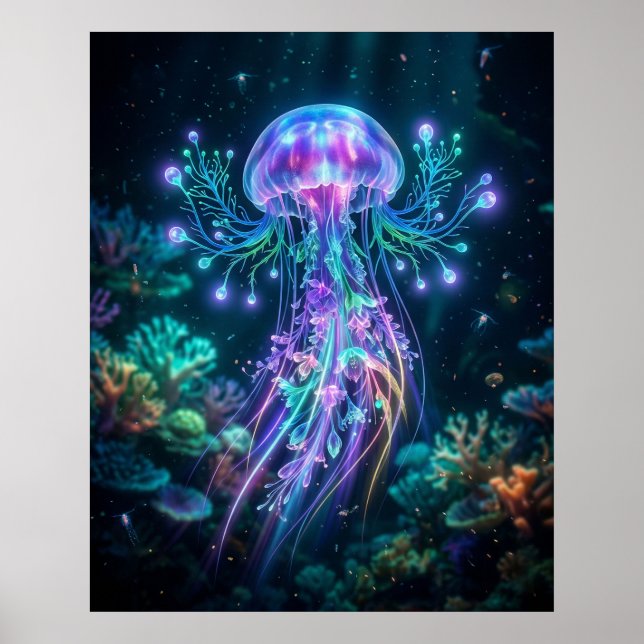 Poster Neon Jellyfish Electric Deep (Frente)