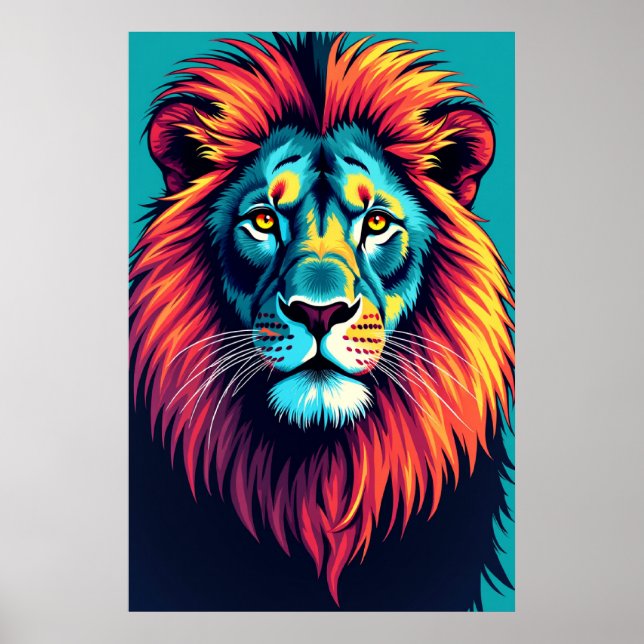Poster Neon Jungle King - Leão de Arte Pop (Frente)