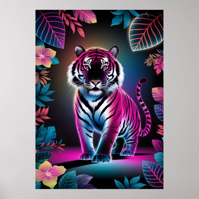 Poster Neon Jungle Tiger - Cyberpunk Willife Art vibrante (Frente)