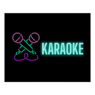 Pôster Neon Karaoke Mics e Text