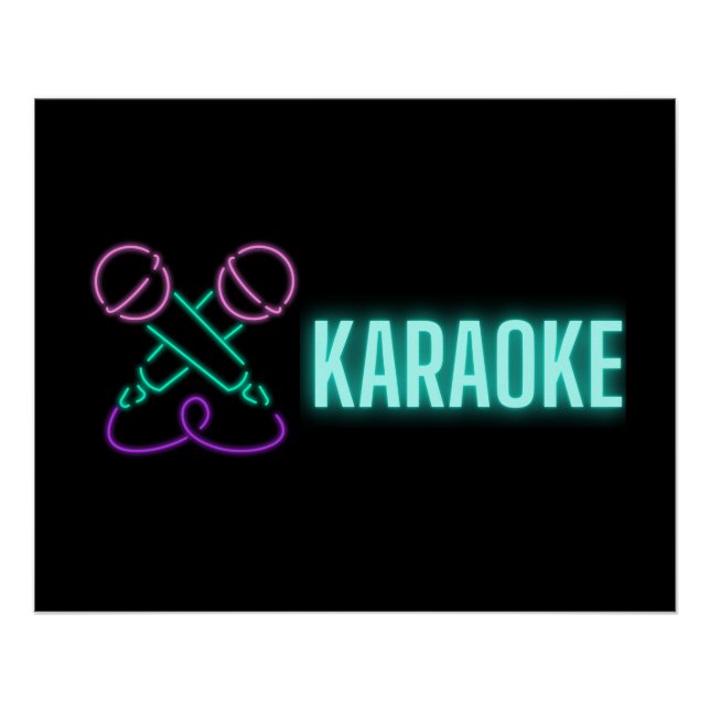 Pôster Neon Karaoke Mics e Text (Frente)