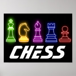 Poster Neon Lights Chess Pieds Chess King