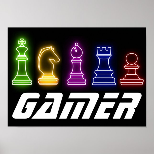 Poster Neon Lights Gamer Chess Pieds Chess King (Frente)