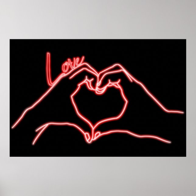 Poster Neon Love Hand Heart Line Art Desenho Bonito Moder (Frente)