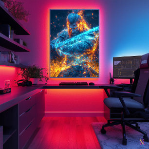 Poster Neon Medieval Warrior - Cyber-Fantasy Knight