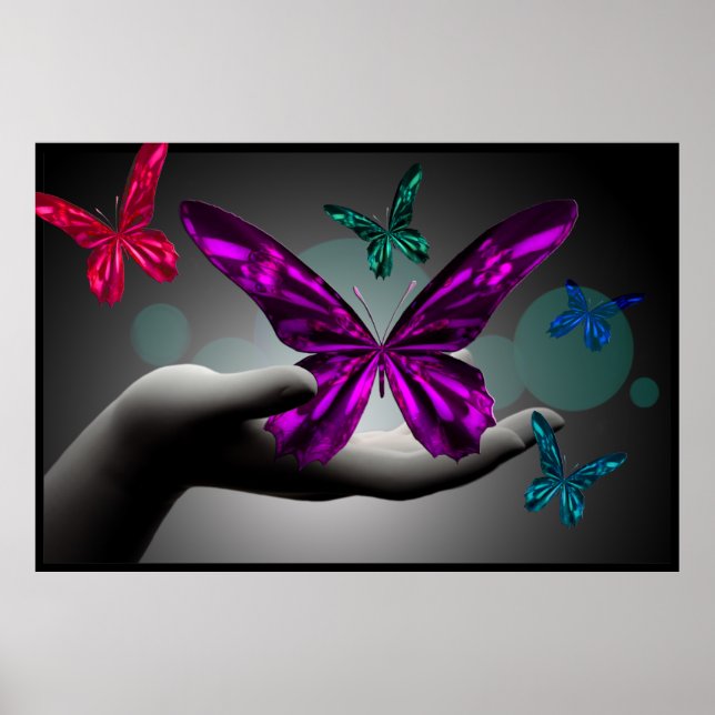 Poster Neon Mystic Butterflies Arte Digital (Frente)