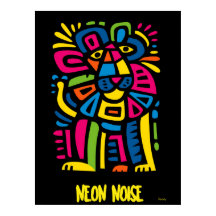 Neon Noise Lion - Arte Tribal Abstrato