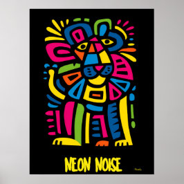 Poster Neon Noise Lion - Arte Tribal Abstrato
