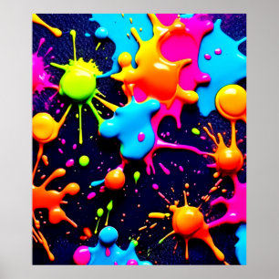 Poster Neon Paint Splatter Abstrato Art