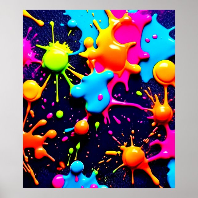 Poster Neon Paint Splatter Abstrato Art (Frente)