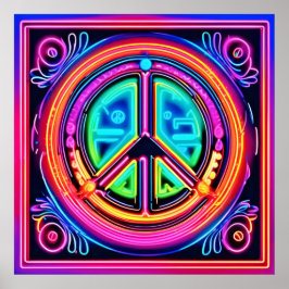 Poster Neon Peace Mandala