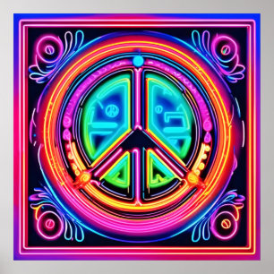 Poster Neon Peace Mandala