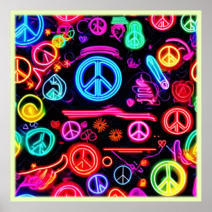 Poster Neon Peace Symbol Padrões