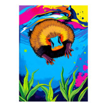 Neon Platypus Underwater Splash - Aussie Colorido