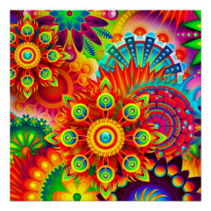 Pôster Neon Psychedelic Abstrato Legal Cute Fractal