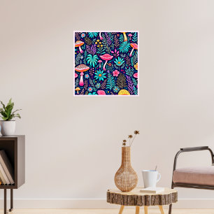 Poster Neon Psychedelic Mushroom Forest Dream