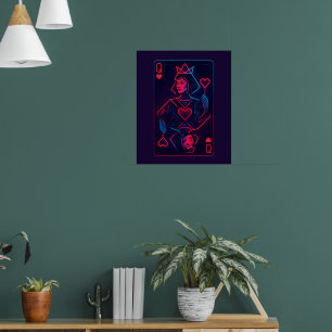 Poster Neon Queen of Hearts — Onda Síntron Retro-Futurist