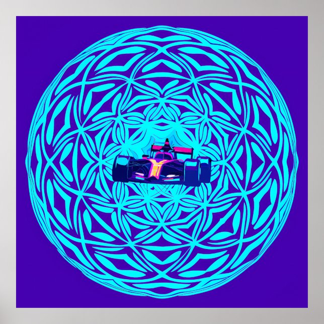 Poster Neon Race Car in Geometric Sphere (Frente)