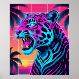 Poster Neon Retro Jaguar - Vibrante Synthwave 80s Animal