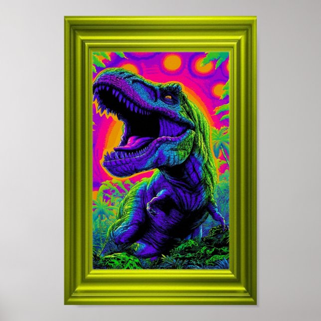 Poster Neon Rex – Psychedelic Dinosaur Art (Frente)