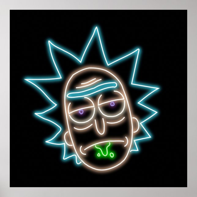 Poster Neon Rick Sanchez Head Black (Frente)