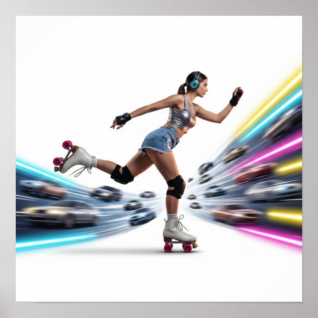 Poster Neon Rollerblader Urban Art Design (Frente)