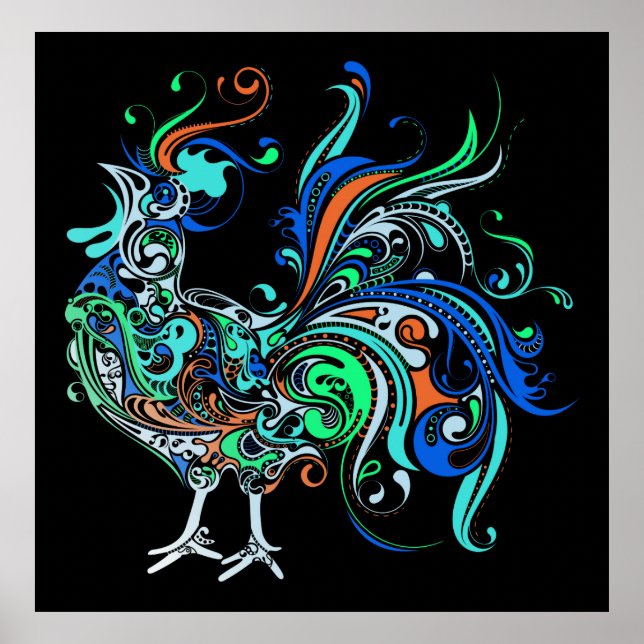 Pôster Neon Rooster (Frente)