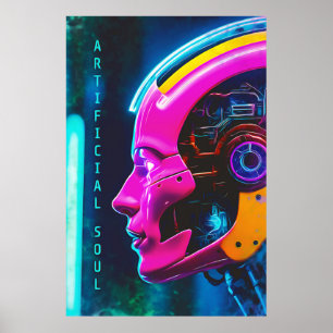 Poster Neon Rosa Ciberpunk Android Alma Artificial