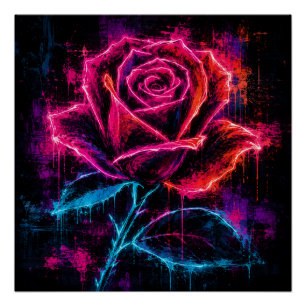 Pôster Neon Rose Retro
