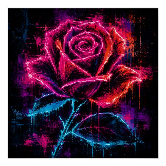 Pôster Neon Rose Retro (Frente)
