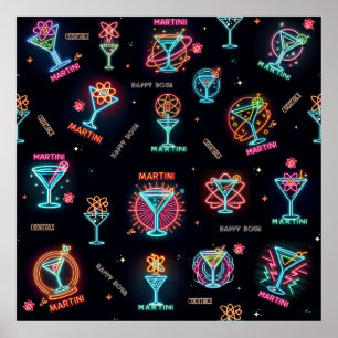 Poster Neon Sign Space Age Atomic Martini Cocktails Impre