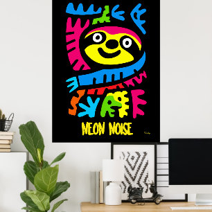 Poster Neon Sloth Art - Colorida Pop Jungle Animal Design