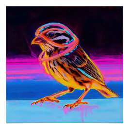 Pôster Neon Sparrow com Acentos Brilhantes