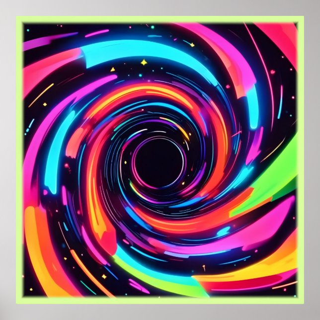 Poster Neon Spiral Abstrato Art Colorida (Frente)