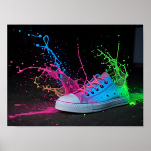 Poster Neon Splatter em um Sneaker Colorido