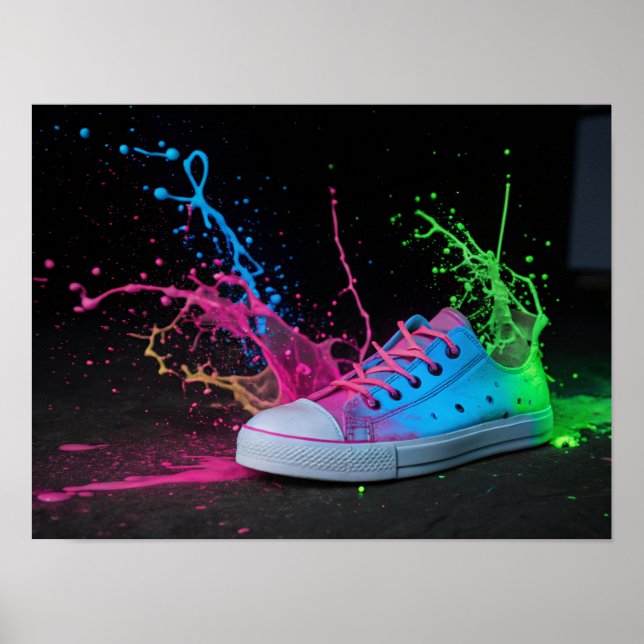 Poster Neon Splatter em um Sneaker Colorido (Frente)