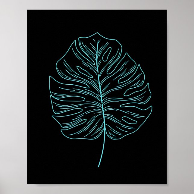 Poster Neon Swiss Cheese Plant Leaf (Frente)