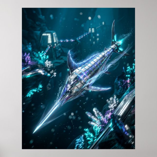 Poster Neon Swordfish Velocity Current (Frente)