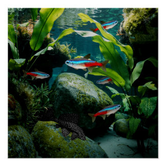 Pôster Néon Tetras Plecostomo Aquário Paquário Paquário A