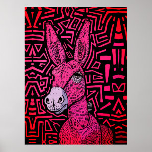 Poster Neon Tribal Donkey - Arte de Muro Negrito e Psicod
