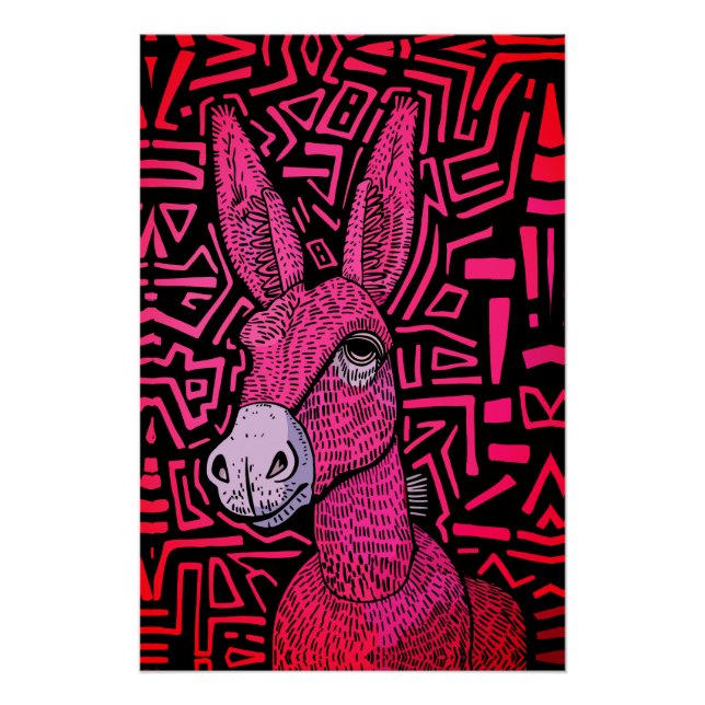 Pôster Neon Tribal Donkey - Arte de Muro Negrito e Psicod (Frente)
