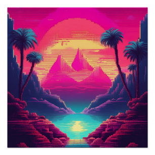 Pôster Neon Tropical Escape - Arte Retroativa Futurística